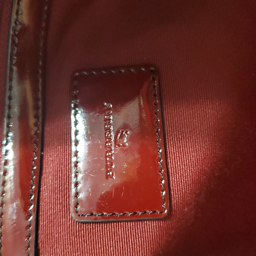 RARE Vintage Burberry Check Burgundy Patent Leather Trim Handle Bag - Picture 14 of 17